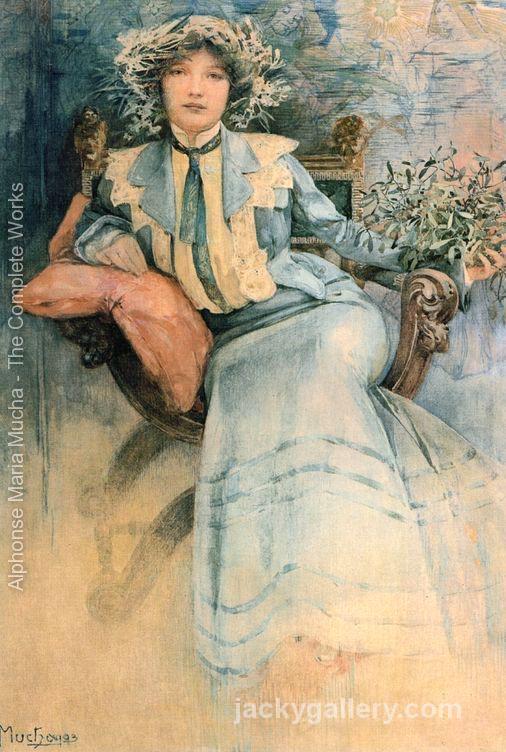 Mistletoe, Portrait of Mme. Mucha, Alphonse Mucha painting